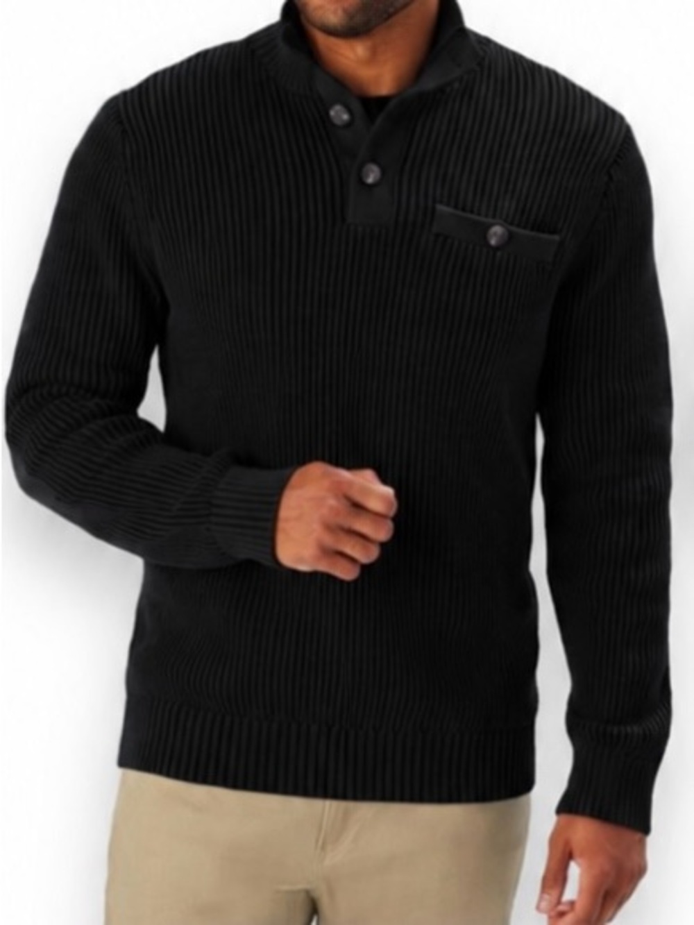 Duluth Trading Co Brigadier Sweater Button Mock Neck Size Large Black